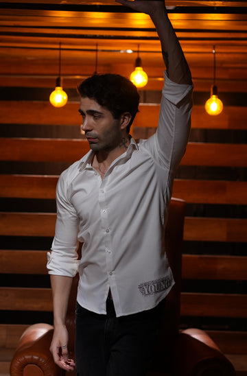 Billionaire Gleam – White Cotton Shirt for Men
