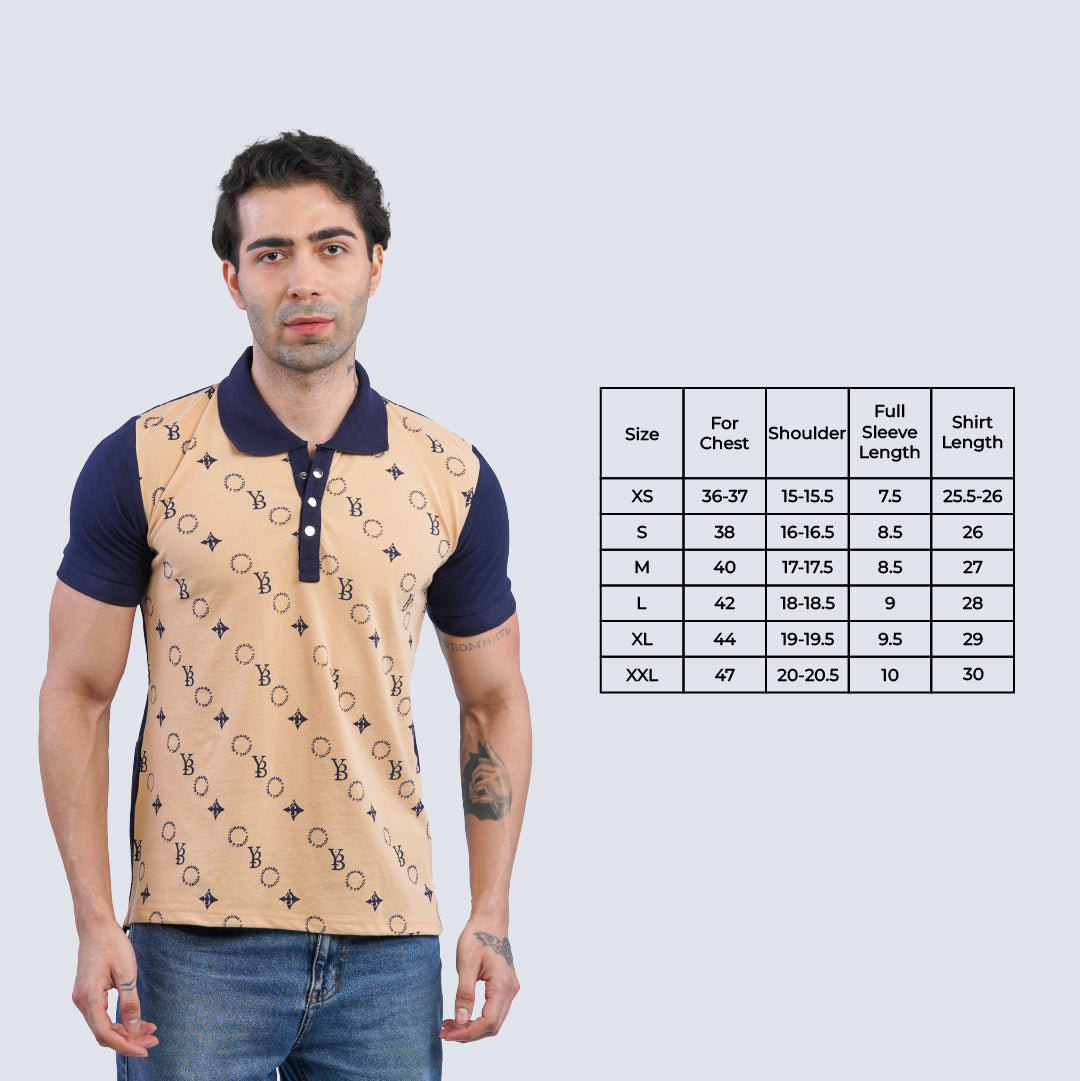 Iconic Imprint  Polo – Beige &  Navy Blue  Cotton T-shirt  for Men