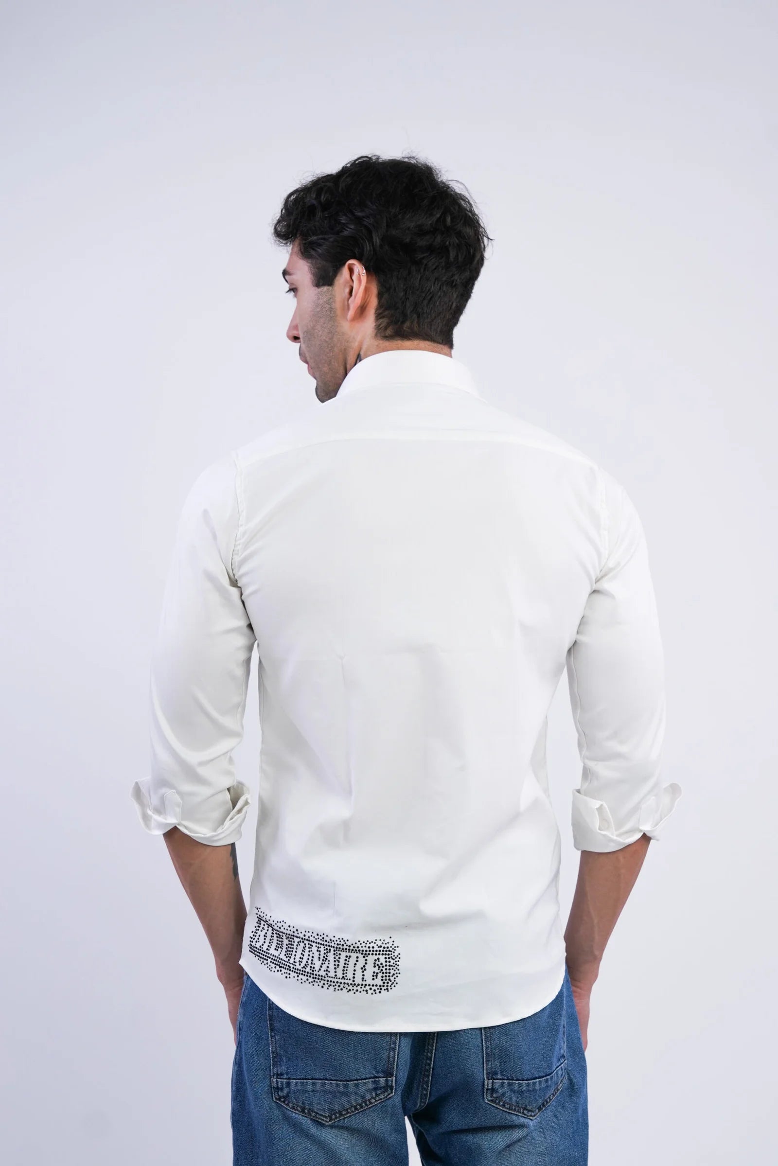Billionaire Gleam – White Cotton Shirt for Men