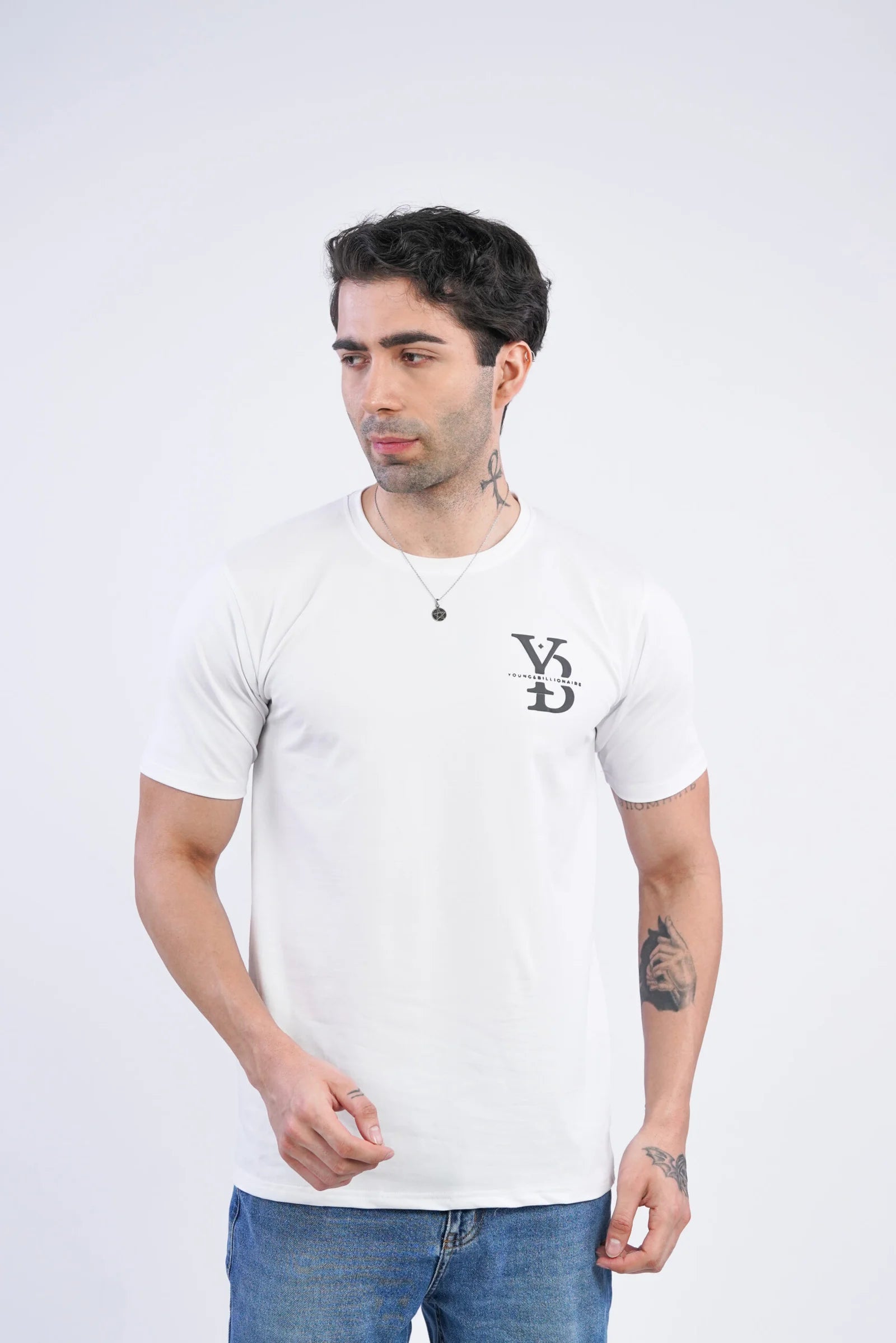 Luxecore –  White Cotton  Round Neck T-shirt for Men